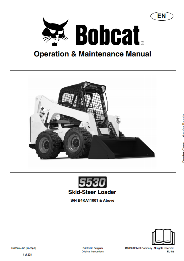 Bobcat S530 Skid-Steer Loader Operation & Maintenance Manual PDF