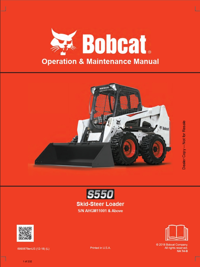 Bobcat S550 Skid-Steer Loader Operation & Maintenance Manual PDF