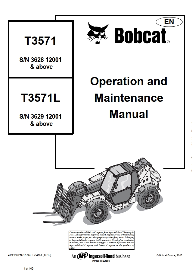Bobcat T3571(L) Telescopic Handler Operation & Maintenance Manual PDF