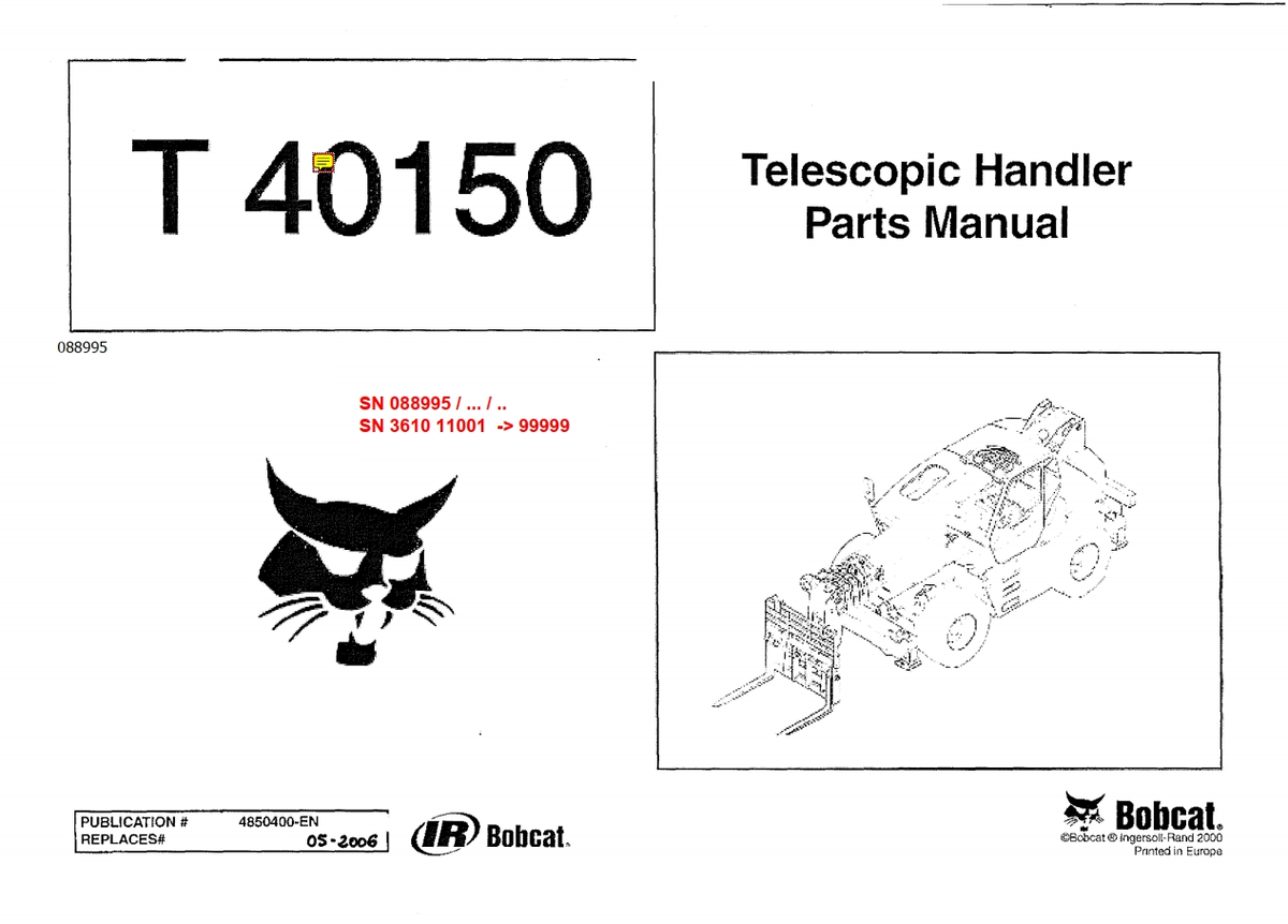 Bobcat Telescopic Handler T40150 Parts Manual PDF