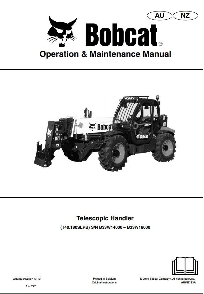 Bobcat Telescopic Handler T40180SLP Operation & Maintenance Manual PDF