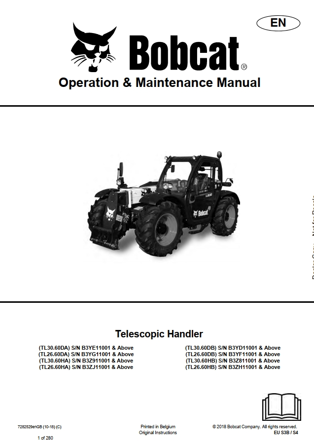 Bobcat TL2660 & TL3060 Telescopic Handler Operation and Maintenance Manual PDF