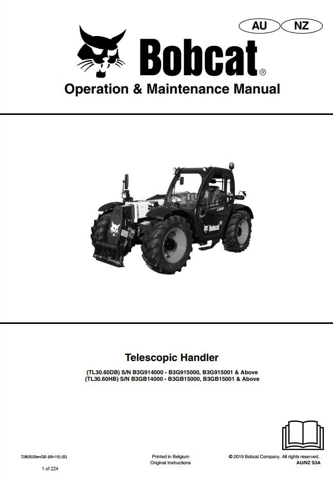 Bobcat Telescopic Handler TL3060 Operation & Maintenance Manual PDF