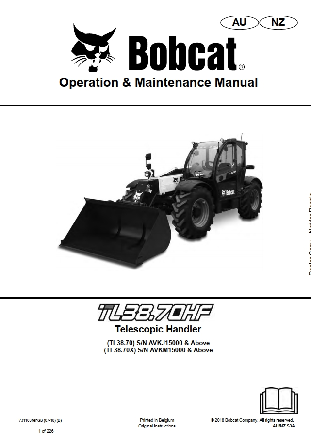 Bobcat TL3870(X) Telescopic Handler Operation & Maintenance Manual PDF