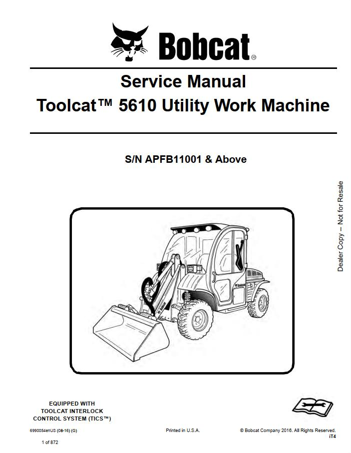 Bobcat Toolcat 5610 Utility Work Machine Service Manual PDF