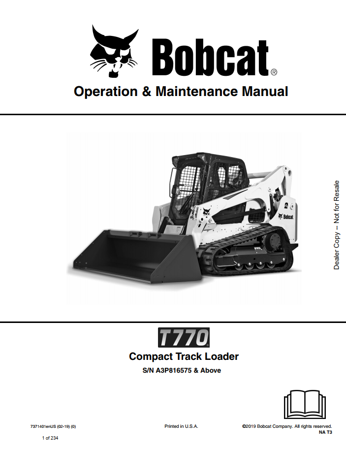 Bobcat T770 Compact Track Loader Operation & Maintenance Manual PDF