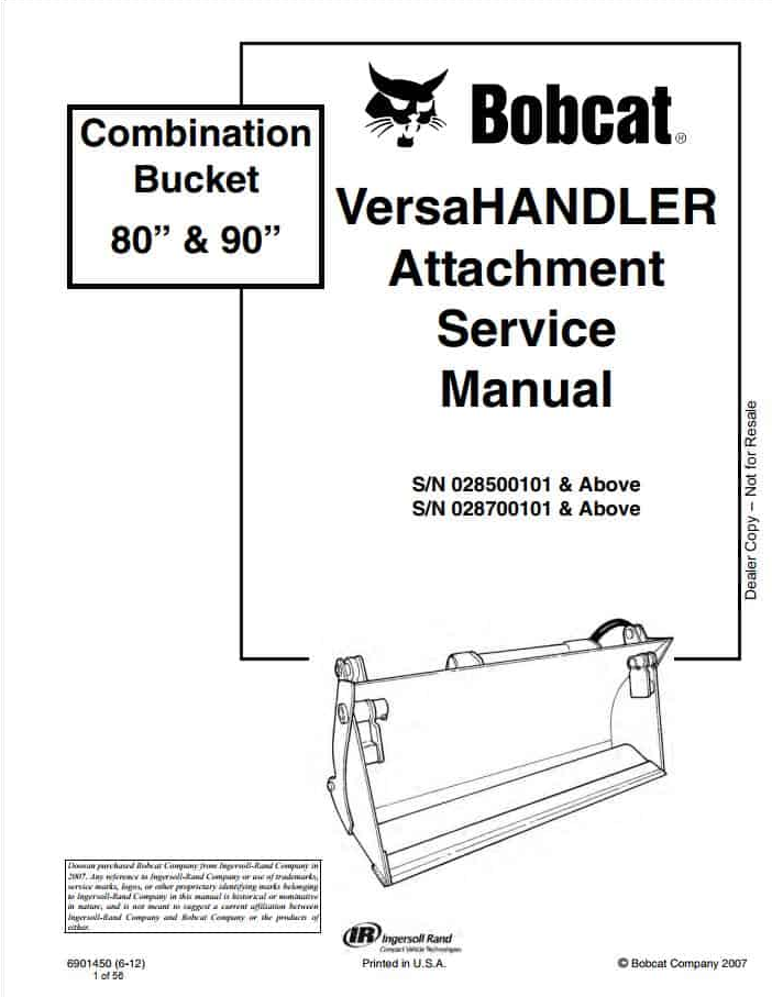 Bobcat VersaHANDLER 80″ & 90″ Combination Bucket Service Manual PDF