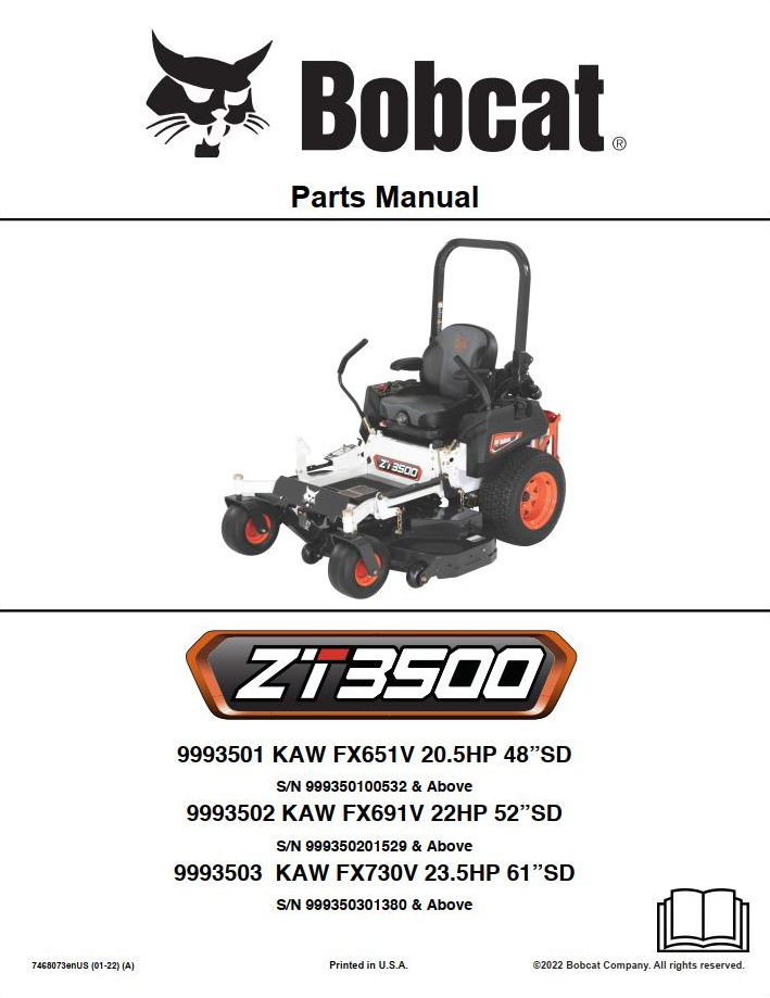 Bobcat Zero-Turn Mower ZT3500 Parts Manual PDF