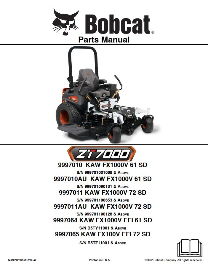 Bobcat Zero-Turn Mower ZT7000 Parts Manual PDF