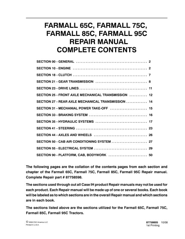CASE 65C, 75C, 85C, 95C Tractor Service Manual 87758606
