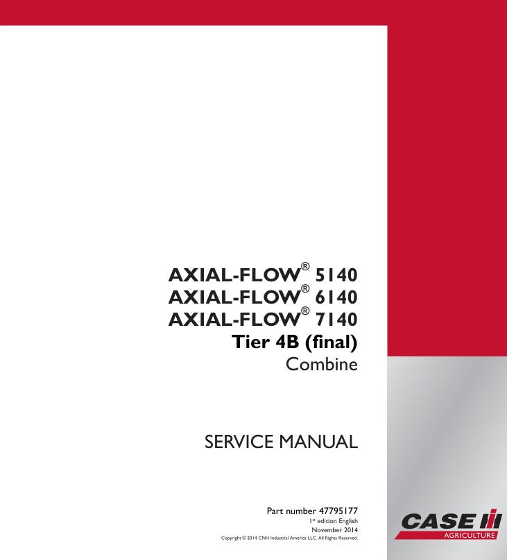 CASE Axial-Flow 5140, 6140 & 7140 Tier 4B Combine Service Manual – 47795177