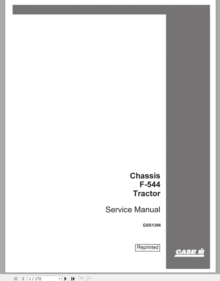 CASE Chassis F-544 Tractor Service Manual GSS1396 – PDF File