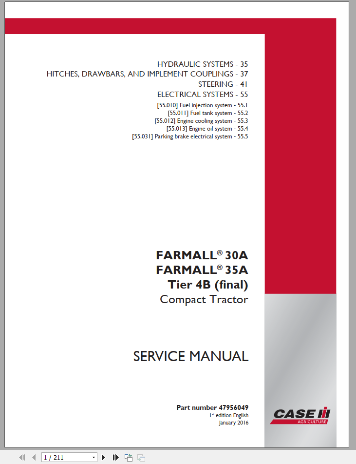CASE COMPACT TRACTOR 30, 35 A TIER 4B SERVICE MANUAL - PDF FILE