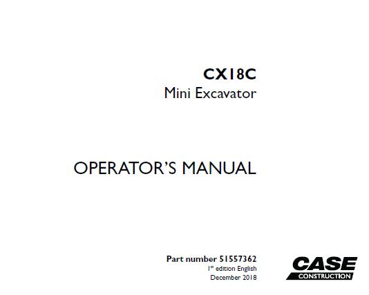 CASE CX18C MINI EXCAVATOR OPERATOR’S MANUAL- PFD FILE