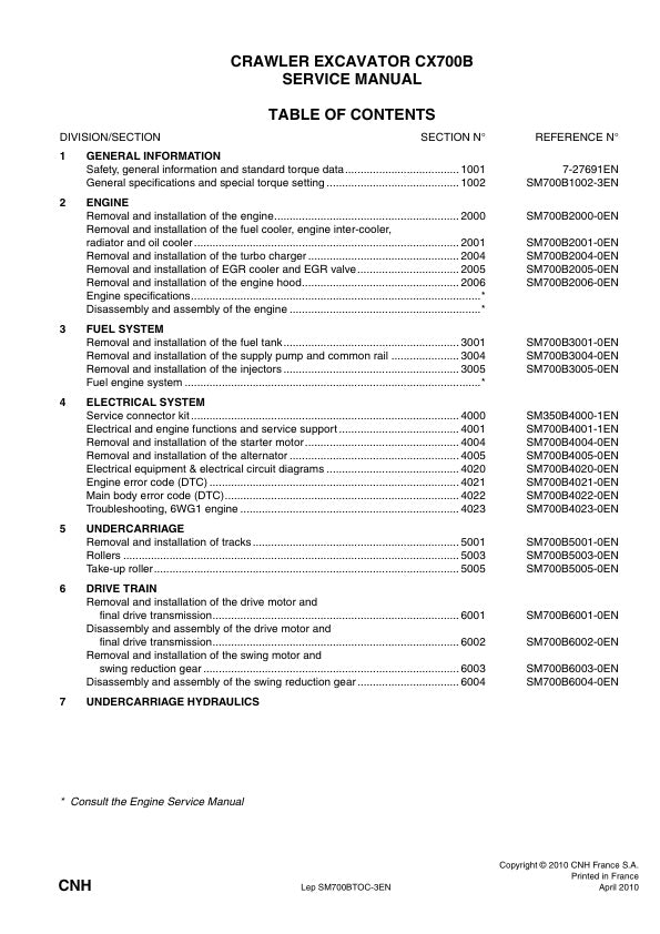 CASE CX700B EXCAVATOR SERVICE MANUAL - SM700BTOC-3EN