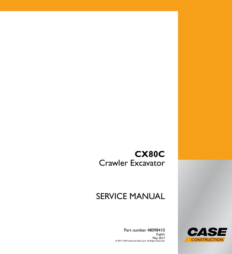 Case CX80C Crawler Excavator Service Manual (Part No. 48098410)
