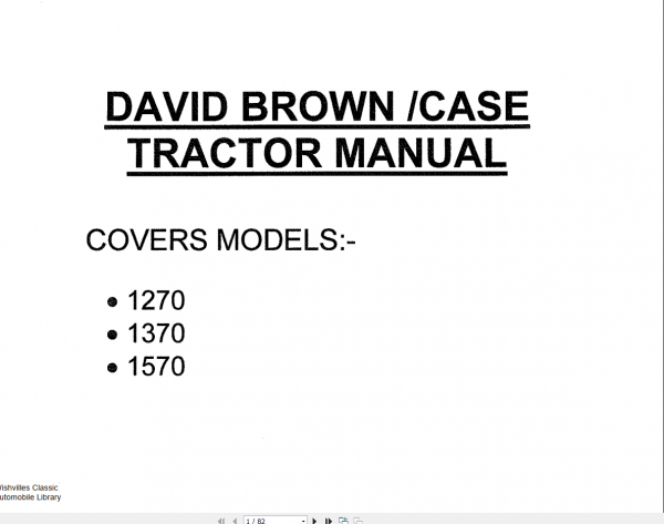 CASE David Brown 1270, 1370, 1570 Shop Manual – PDF File