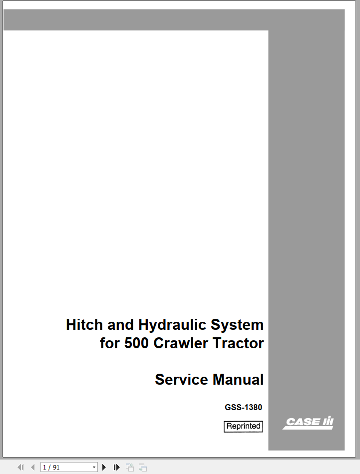 CASE Hitch and Hydraulic System for 500 Crawler Tractor Service Manual GSS-1380 – PDF File