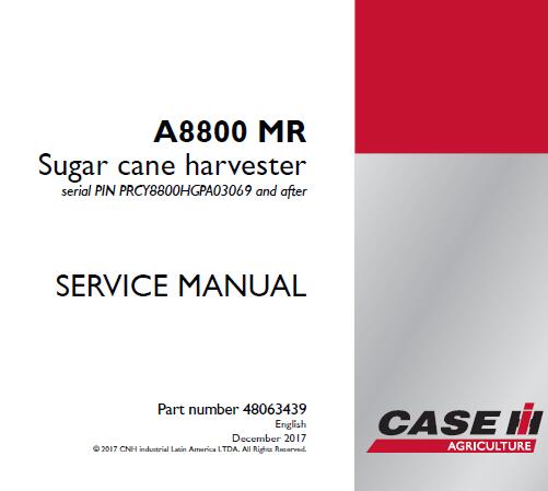 CASE IH A8800 MR SUGAR CANE HARVESTER SERVICE REPAIR MANUAL - PDF FILE