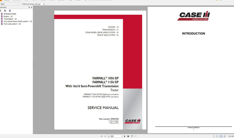 CASE IH FARMALL 105U,115U EP WITH 16×16 SEMI-POWERSHIFT TRANSMISSION TRACTOR SERVICE MANUAL - PDF FILE