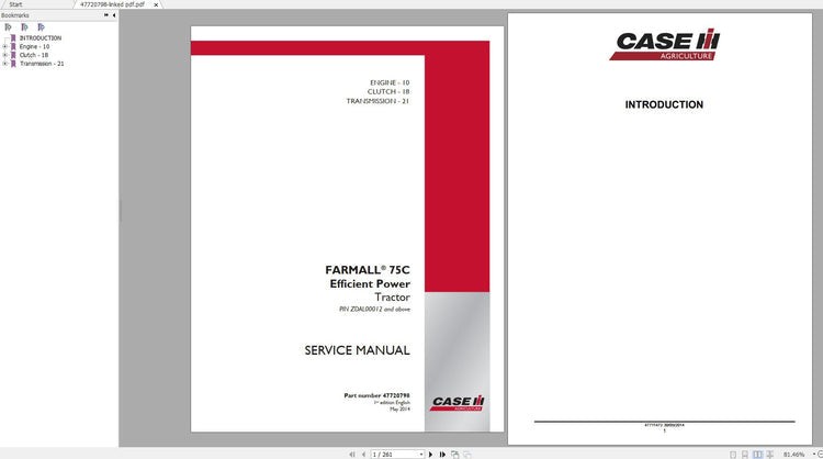 CASE IH FARMALL 75C EFFICIENT POWER TRACTOR SERVICE MANUAL - PDF FILE