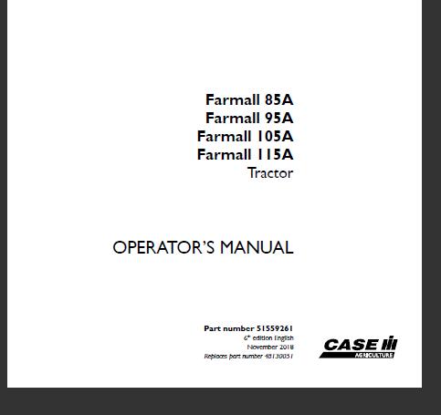 CASE IH FARMALL 85A, FARMALL 95A, FARMALL 105A, FARMALL 115A TRACTOR OPERATOR’S MANUAL - PDF FILE