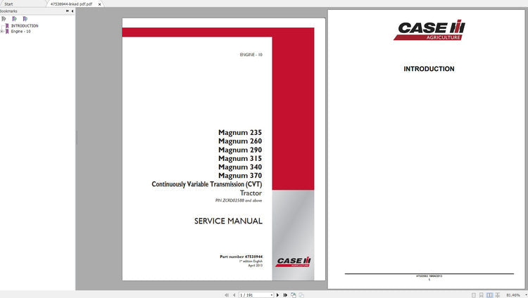 CASE IH Magnum 235, 260, 290, 315, 340 & 370 CVT Tractor Service Manual PDF