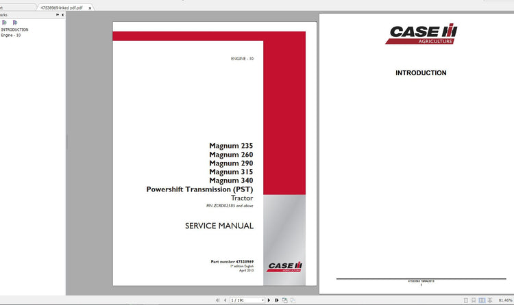 CASE IH Magnum 235 260 290 315 340 Powershift Tractor Service Manual