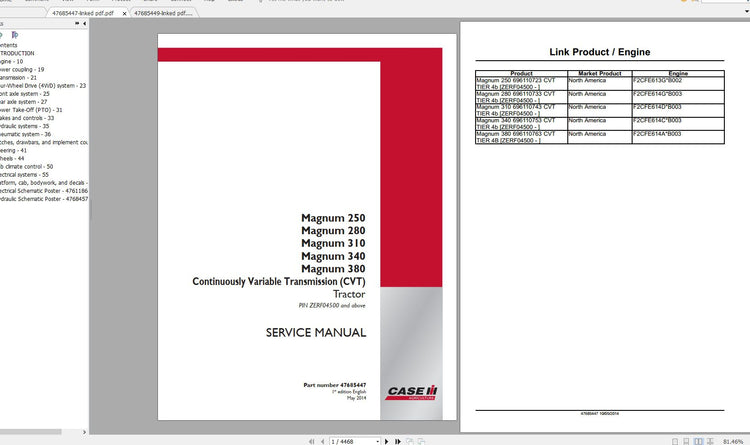 CASE IH Magnum 250 280 310 340 380 CVT Tractor Service Manual