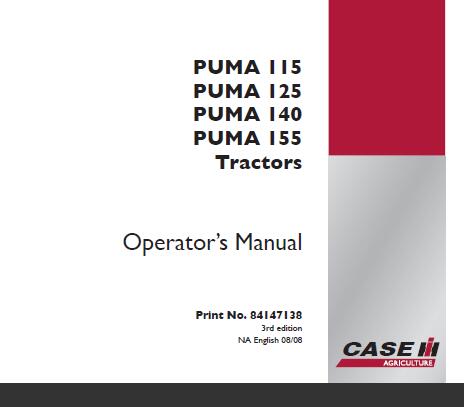 CASE IH PUMA 115, PUMA 125, PUMA 140, PUMA 155 TRACTORS OPERATOR’S MANUAL - PDF FILE