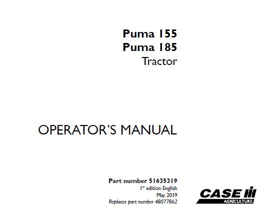 CASE IH PUMA 155, PUMA 185 TRACTORS OPERATOR’S MANUAL - PDF FILE