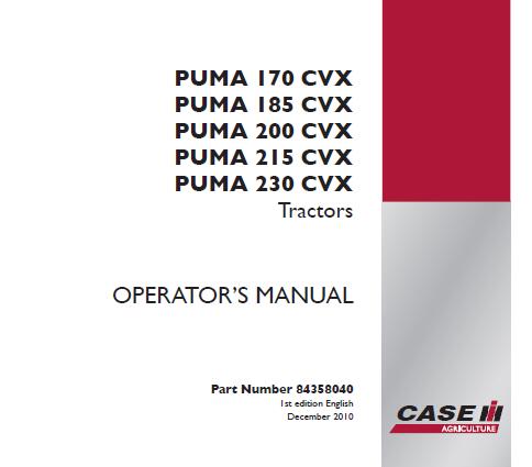 CASE IH PUMA 170 CVX, PUMA 185 CVX, PUMA 200 CVX, PUMA 215 CVX, PUMA 230 CVX TRACTORS OPERATOR’S MANUAL - PDF FILE