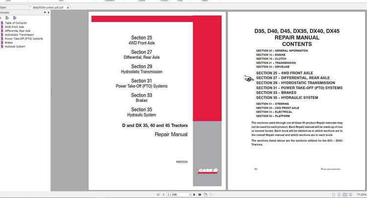 CASE IH D & DX 35, 40 & 45 Tractors Repair Manual – PDF File