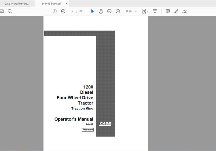CASE IH TRACTOR 1200 DIESEL FOUR WHEEL DRIVE OPERATOR’S MANUAL 9-1442 - PDF FILE