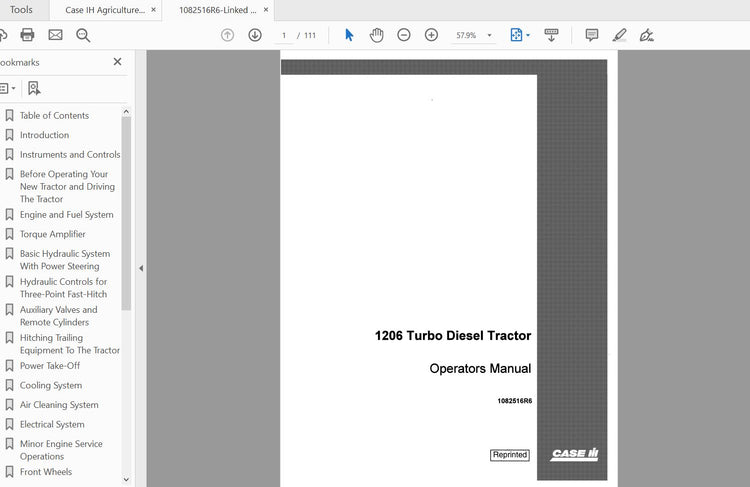 CASE IH TRACTOR 1206 TURBO DIESEL OPERATOR’S MANUAL 1082516R6 - PDF FILE