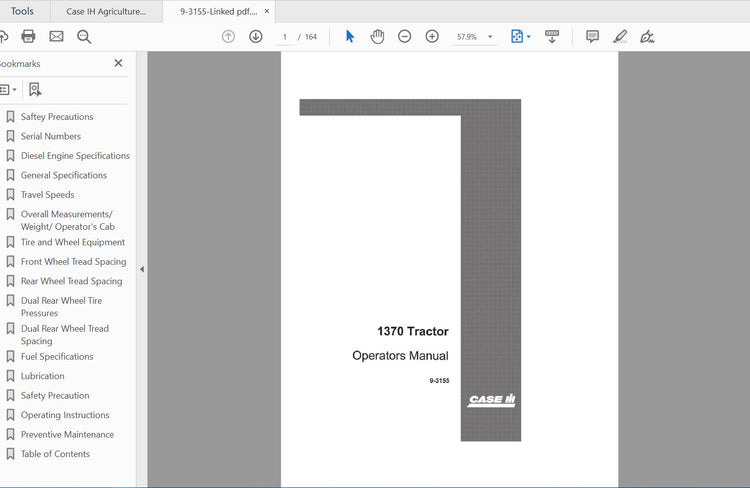 CASE IH Tractor 1370 Tractor Serial # 8727601 and Up Operator’s Manual 9-3155 - PDF File