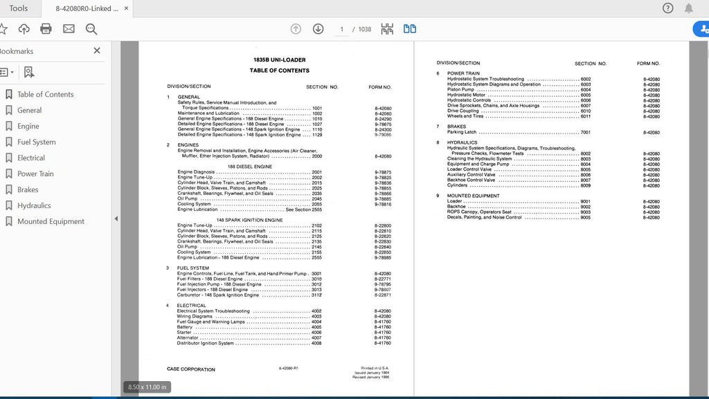 CASE IH TRACTOR 1825, 1825B UNI-LOADER COMPLETE SERVICE MANUAL 8-66111R0 - PDF FILE