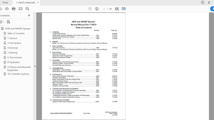 Case IH 2500SP & 3000SP Self-Propelled Sprayers Service Manual (7-74070) - PDF Download