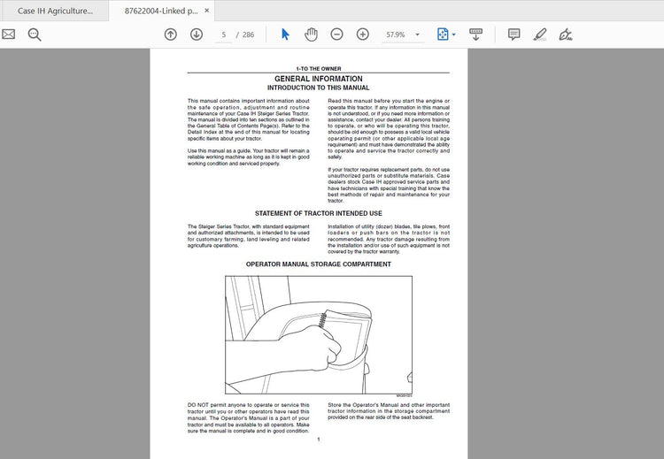 CASE IH Tractor 280, 330, 380, 430, 480, 530 Steiger Operator’s Manual 87622004 - PDF File