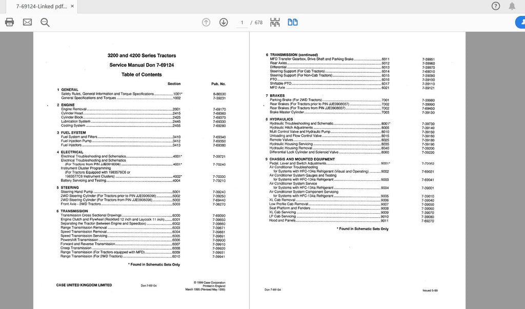 CASE IH TRACTOR 3200, 4200 SERIES SERVICE MANUAL 7-69124 - PDF FILE