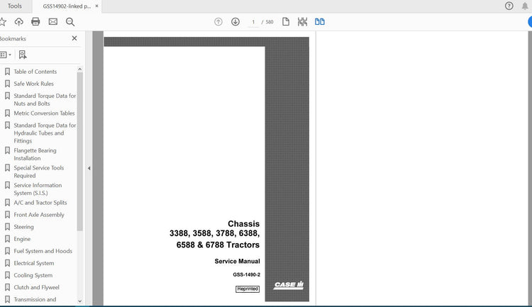 CASE IH TRACTOR 3388, 3588, 3788, 6388, 6588, 6788 CHASSIS SERVICE MANUAL GSS14902 - PDF FILE
