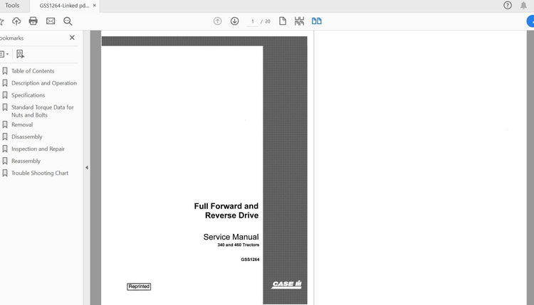 CASE IH TRACTOR 340, 460 FULL FORWARD, REVERSE DRIVE SERVICE MANUAL GSS1264 - PDF FILE