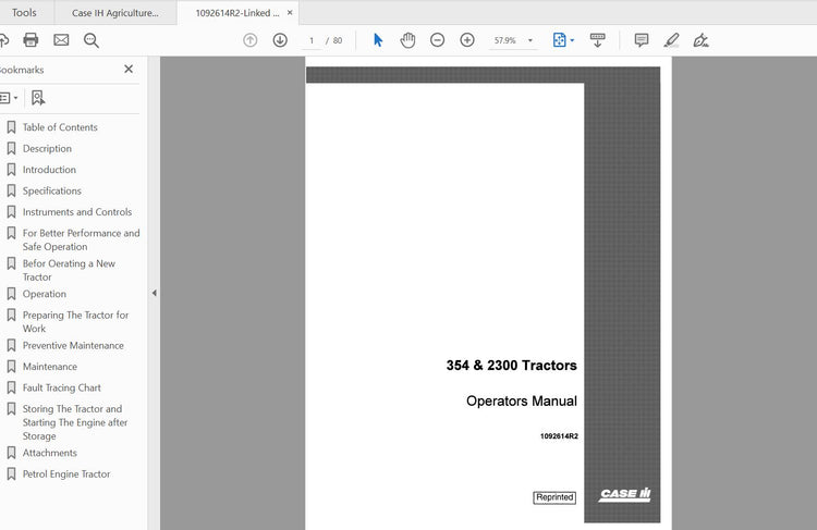 CASE IH Tractor 354, 2300 Operator’s Manual 1092614R2 PDF File