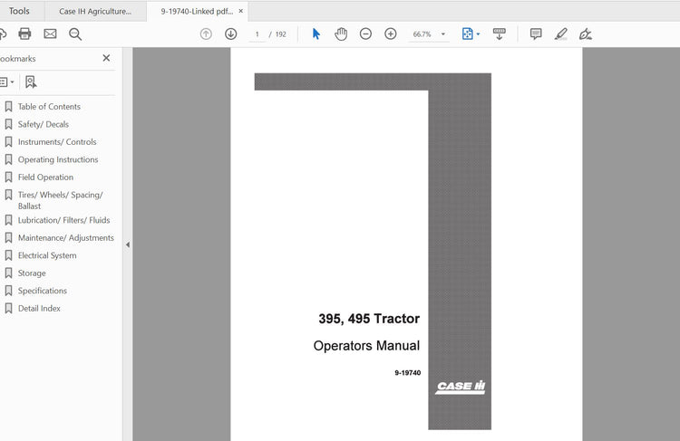 CASE IH Tractor 395, 495 Operator’s Manual 9-19740 PDF File
