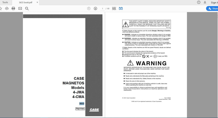 CASE IH Tractor 4-JMA, 4-CMA Magnetos Models Service Manual 5633 PDF File
