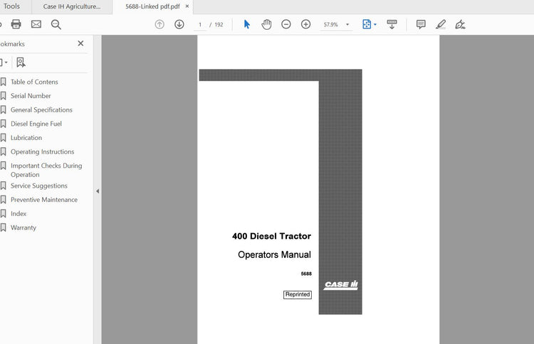 CASE IH Tractor 400 Diesel Operator’s Manual 5688 - PDF File