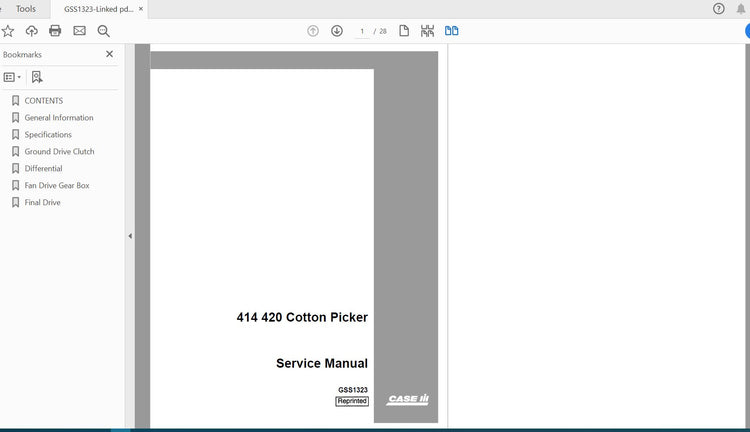 CASE IH TRACTOR 414, 420 COTTON PICKER SERVICE MANUAL GSS1323 - PDF FILE