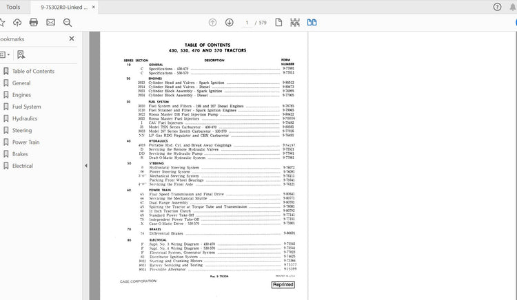 CASE IH TRACTOR 430,530, 541,470,570 COMPLETE SERVICE MANUAL 9-75302R0 - PDF FILE