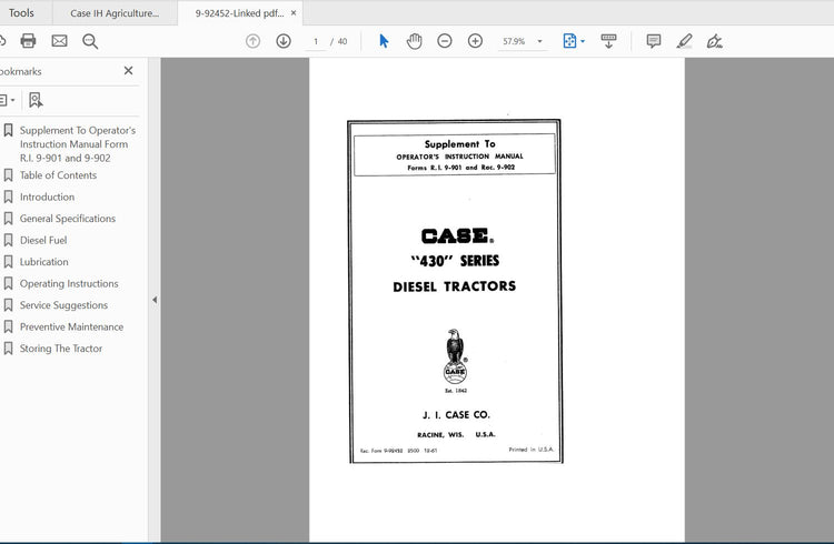 CASE IH Tractor 430 Series Diesel Tractor Supplement Operator’s Manual 9-92452 PDF