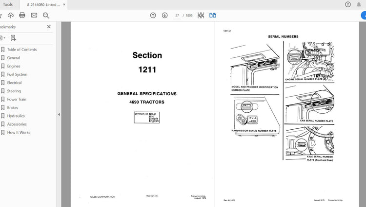 CASE IH TRACTOR 4490, 4690 COMPLETE SERVICE MANUAL 8-21440R0 - PDF FILE